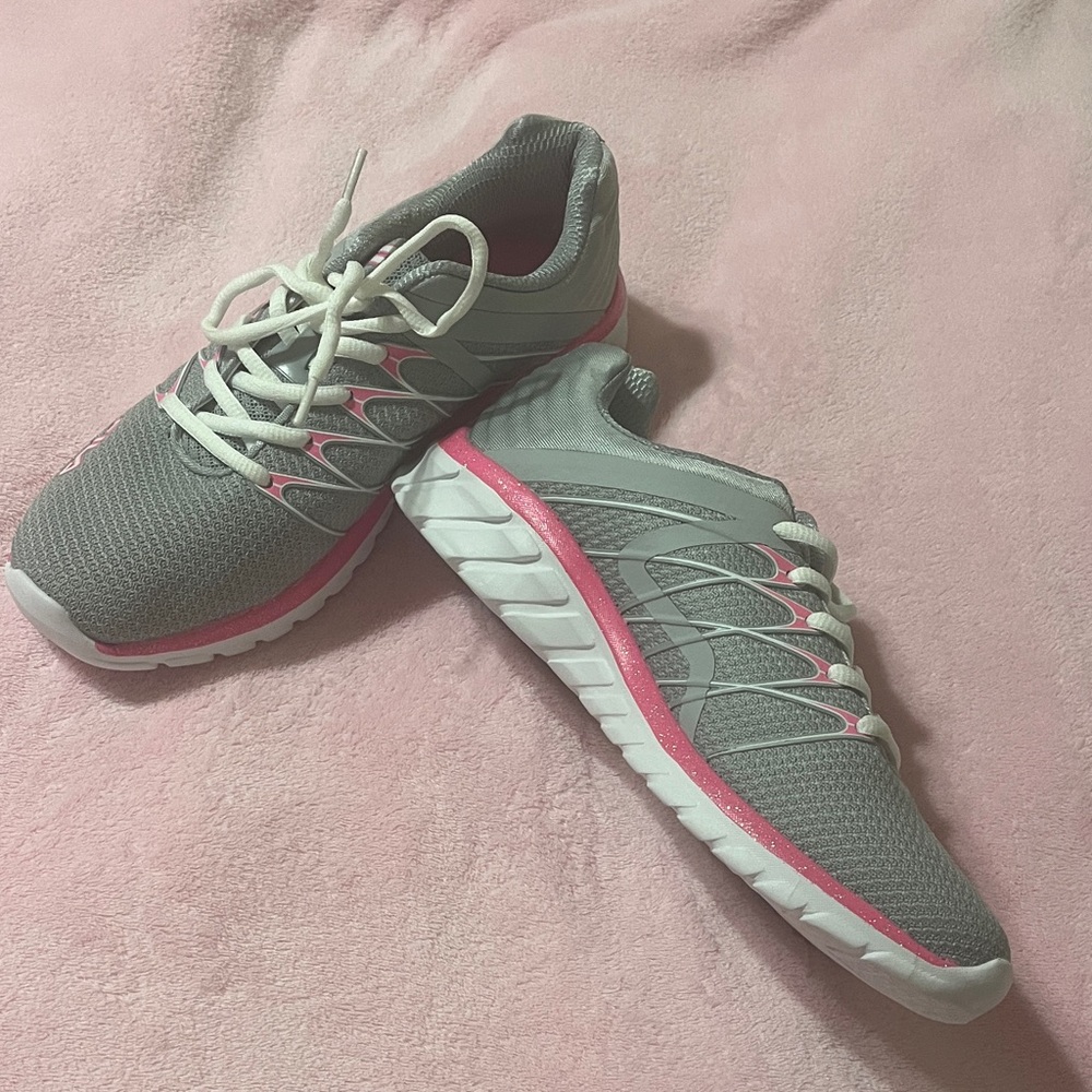 Fila Kids Gray and Sparkly Pink Sneakers